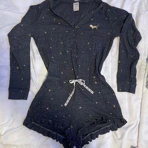 victoria’s secret pink one piece pajama shorts onesie